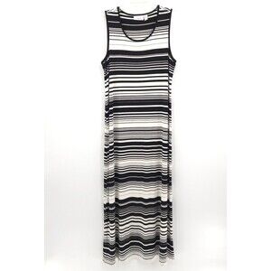 Chico's‎ striped sleeveless maxi dress Size 2 (L) black white stretch knit beach